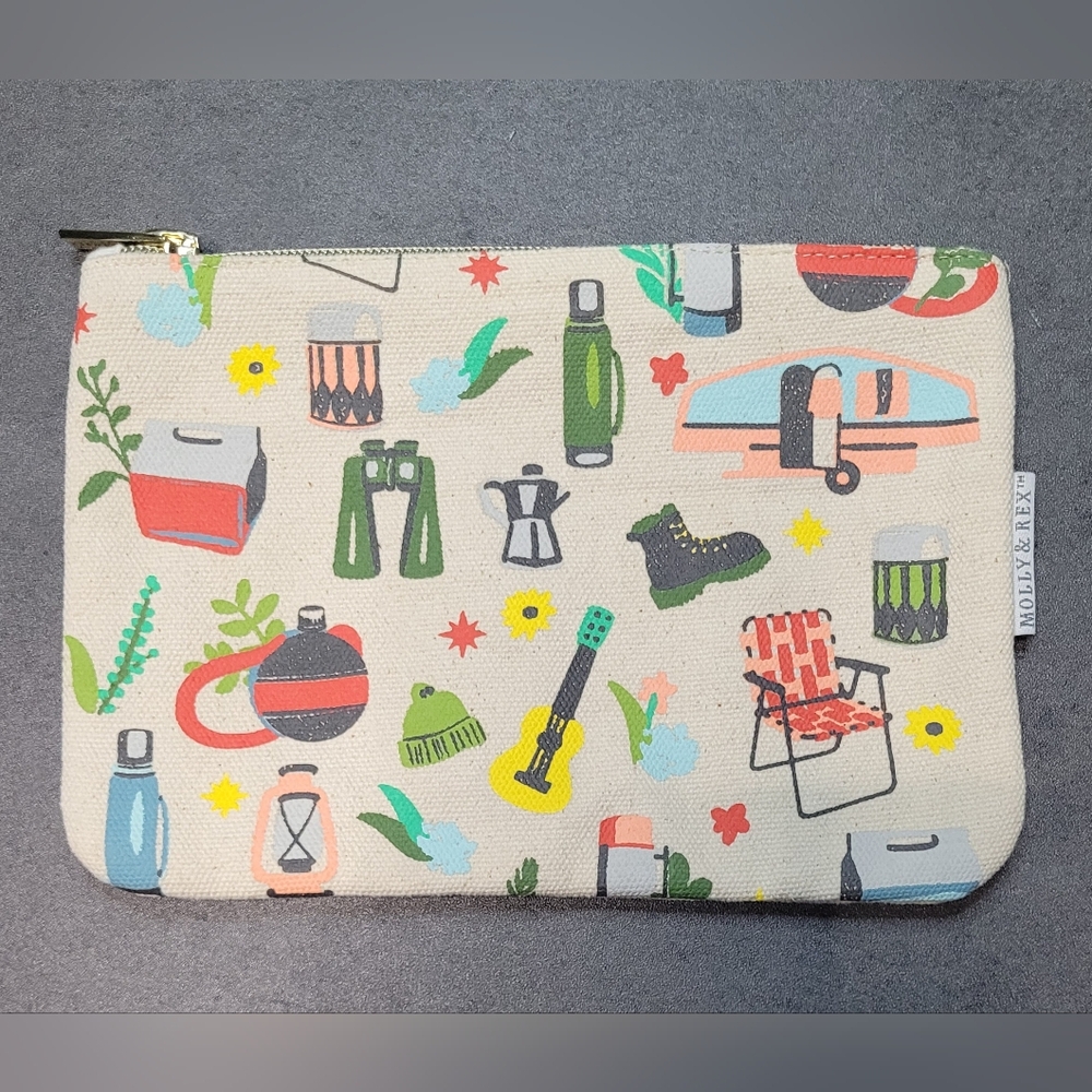 Molly & Rex 100% Cotton Canvas Camping Motif Makeup Bag NWOT